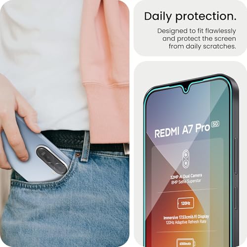 Image of ArmourPro Edge to Edge Tempered Glass for Redmi A7 Pro with Silver Camera Ring Guard, 9H Screen Protector, Anti-Scratch, Anti-Fingerprint, Bubble-Free Installation Kit