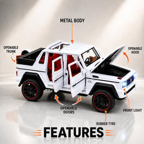 Image of GRAPHENE1:22 Scale Die Cast Metal Toy Car Alloy Pull Back Action Openable Doors White Friction Jeep Model Car Light Realistic Sound Miniature SUV Best Gift for Car Collectors 2+yrs Kids Boys Girls