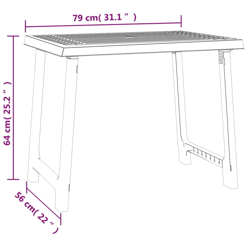 Tavolo da campeggio bianco, 79 x 56 x 64 cm, in polipropilene, effetto legno, con foro per ombrellone, per terrazze, esterni, campeggio, picnic, barbecue