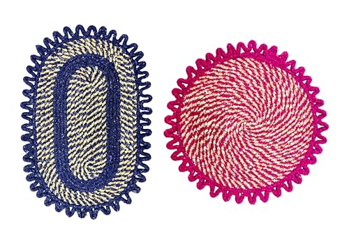 Image of Cotton Doormat for Home |Handmade Cotton Doormat | Quick Dry, Washable Door Mat for Home, Bathroom & Bedroom (Blue-Pink)