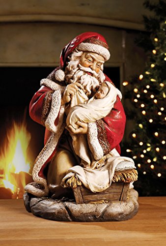 Napco Santa Claus Kneeling at Manger with Baby 16 Inch Resin Holiday Tabletop Figurine