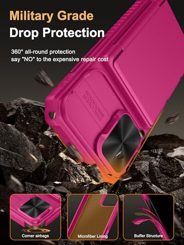 Image of Vihibii PC,Silicone For iPhone 16 Case Wallet With Card Holder(4 Cards)[RFID Blocking] & Slide Camera Cover & Raised Edges Protect Screen,Shockproof Rugged Phone Case For iPhone 16 6.1 inch 2024,Pink