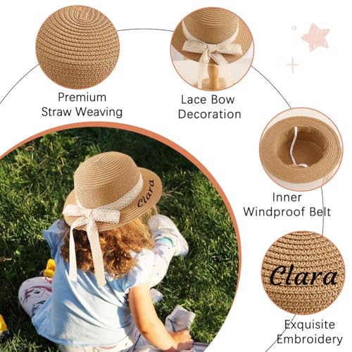 Personalized Baby Girl Straw Sun Hat, Custom Toddler Bowknot Beach Hat with Name2