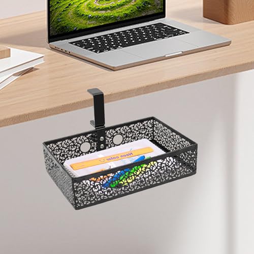 YSLoccbac Organizador de maquillaje y almacenamiento debajo del escritorio: diseño oculto y giratorio para un escritorio ordenado. Papelería, documentos y objetos pequeños fáciles de organizar.