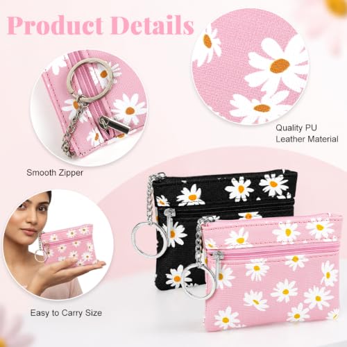 Image of PALAY 2Pcs Coin Purse for Women Daisy Print PU Leather Zipper Wallet