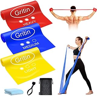 Gritin Taśmy oporowe, zestaw 3 sztuk, przyjazne dla skóry taśmy do ćwiczeń, zestaw taśm fitness z 3 poziomami oporu  klamra do drzwi, ręcznik z mikrofibry i torba do przenoszenia w zestawie