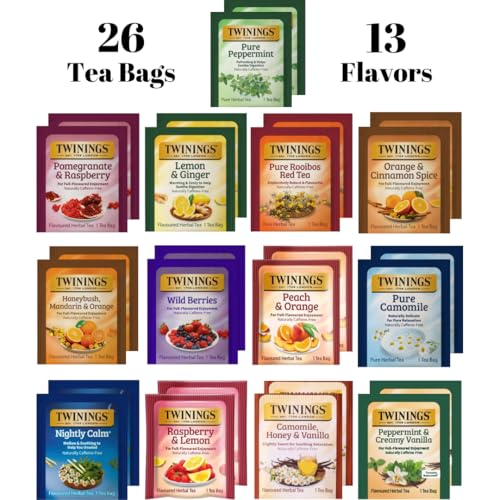 Twinings Herbal Tea Variety Pack - 26 Individually Wrapped Herbal Tea Bags Variety Pack Sampler, 13 Flavors, Caffeine Free (1 Count (Pack of 26)) - Image 3