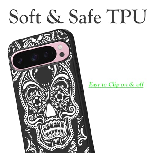 Coque Pixel 9 avec motif crâne relief en TPU souple fin - 5