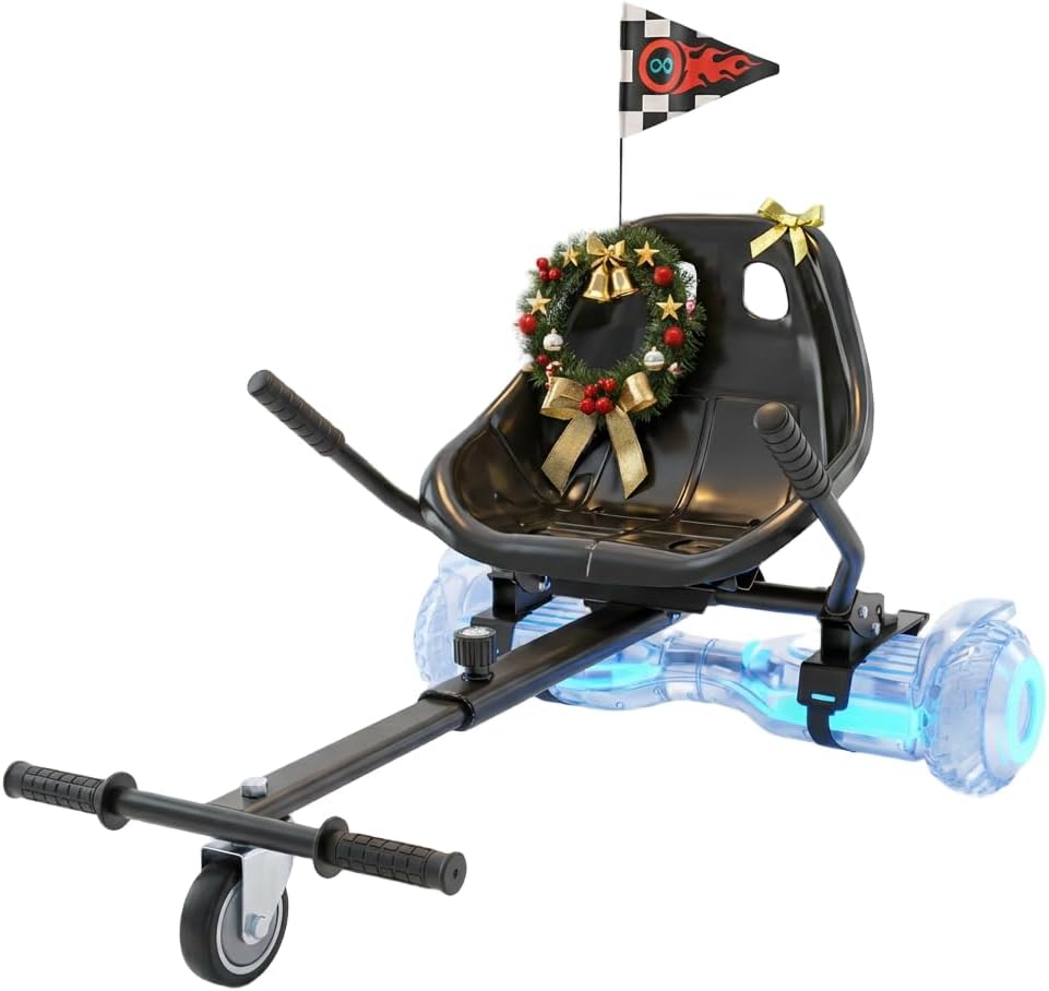 Awwscooter Go Kart Seat Attachment for Self-Balancing Scooter – Adjustable Frame Fits 6.5", 8", 10" Balance Boards, Easy Install, Safe & Fun Ride for Kids and Adults, Ideal for Gifts,Classic Black