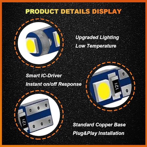 12PCS Bombilla LED T5 para tablero, luz blanca miniatura 5