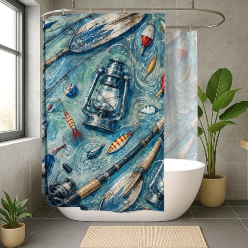 Rideau de douche extra large imperméable en polyester bleu pour garder le sol de la douche sec