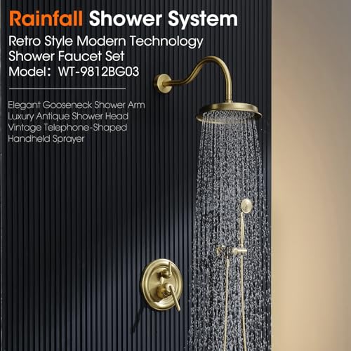 Image of Rainfall Shower System Shower Faucet Set, Luxury, Antique, Light Gold