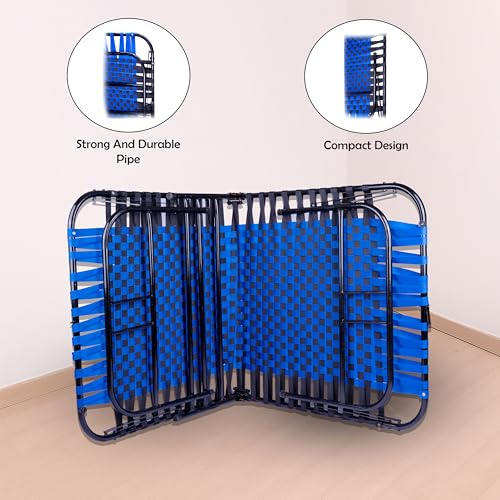 Image of Casa Copenhagen, Portable Single Folding Bed Heavy Duty Metal Cot Khat for Sleeping Bed Space Saving Design Sturdy Synthetic Niwar feet - Aqua Blue & Charcoal Black