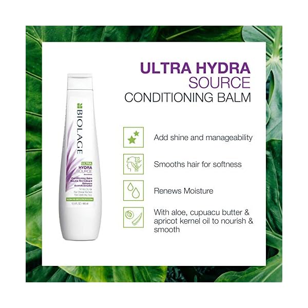 Biolage Ultra Hydra Source Conditioning Balm | Deep Hydrating Conditioner | Renews Hair's Moisture | For Very Dry Hair | Silicone-Free | Vegan | Salon Conditioner | 13.5 Fl. Oz