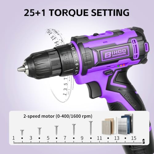 Image of Purple 12V Cordless Drill,Electric Power Driver Kit,3 /8-Inch Keyless Chuck, Variable Speed,with Drills Bits Set for Home DIY