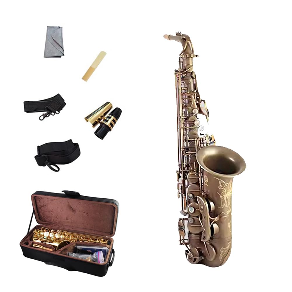 Saxophone in E-Flat Key, Including Storage Instrument Bag + Reed Clamp + Mouthpiece + Wiping Cloth + Protective Cap, for Grade Examination Performance