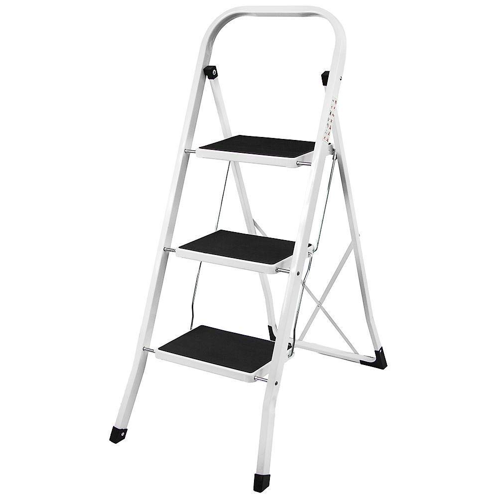 Escabeau pliable à 3 marches - Léger - Antidérapant - Pour le nettoyage de la cuisine dans le bureau à domicile - Décoration - Charge maximale : 150 kg