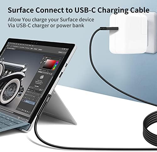 Sisyphy Nylon Braided Surface Connect to USB-C Charging Cable Compatible for Microsoft Surface Pro7 Go2 Pro6 5/4/3 Surface Laptop1/2/3 & Surface Book, Works with 45W 15V3A USBC Charger