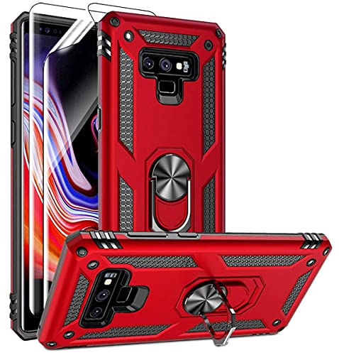 for Samsung Note 9 Phone Case, Galaxy Note 9 Case with 3D PET Screen Protector, Military-Grade Ring Holder Kickstand Car Mount 15ft Drop Tested Shockproof Cover Case for Galaxy Note 9, Red