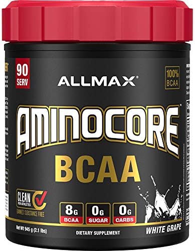 ALLMAX Nutrition AMINOCORE BCAA Powder, 8.18 Grams of Amino Acids, Intra and Post Workout Recovery Drink, Gluten Free, White Grape, 945 g ALLMAX Nutrition AMINOCORE BCAA Powder, 8.18 Grams of Amino Acids, Intra and Post Workout Recovery Drink, Gluten Free, White Grape, 945 g