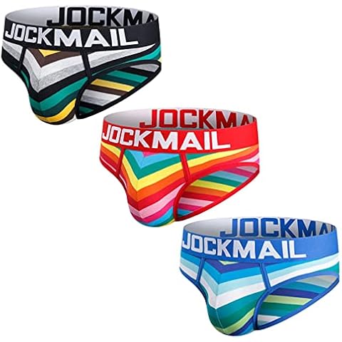 JOCKMAIL 3-Pack Mens Briefs Underwear Cotton Mens Rainbow Stripe Underwear Briefs Comfortable Underpants(XXL) Cover