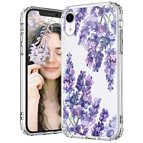 MOSNOVO iPhone XR Case, Lavender Floral Flower Clear Design Printed Transparent Hard Back