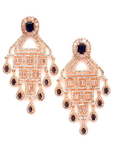 Karatcart Rose Gold Plated Blue and White Cubic Zirconia Studded Dangler Earrings for Women - Image 5
