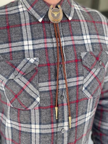 Image of Jeilwiy Bolo Tie for Men, Western Cowboy Golden Longhorn Bull Eagle Horse Cowboy Hat Bolo Necklace Leather Necktie for Women