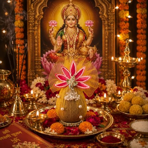 Image of Decorative Nariyal with Ganesha for Pooja Wedding Kalash Craft Decoration Spiritual Religious Festive Use Traditional Decorative Item