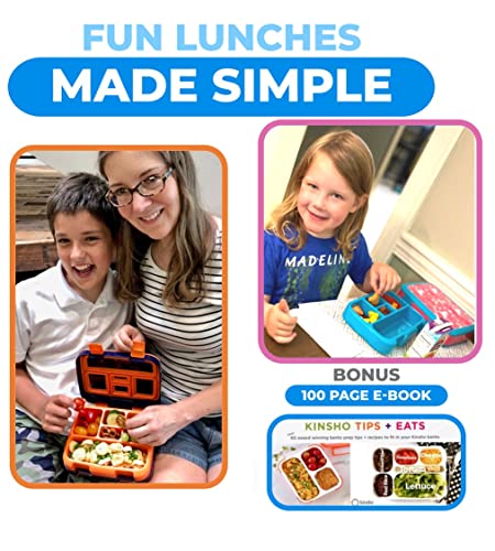 Image of kinsho Bento Lunch Box for Kids Toddlers Boys Girls, 5 Portion Sections Secure Lid, Microwave Safe BPA Free Removable Tray, Pre-School Kid Daycare Lunches Snack Container, Unicorn Dinosaur 2 pack