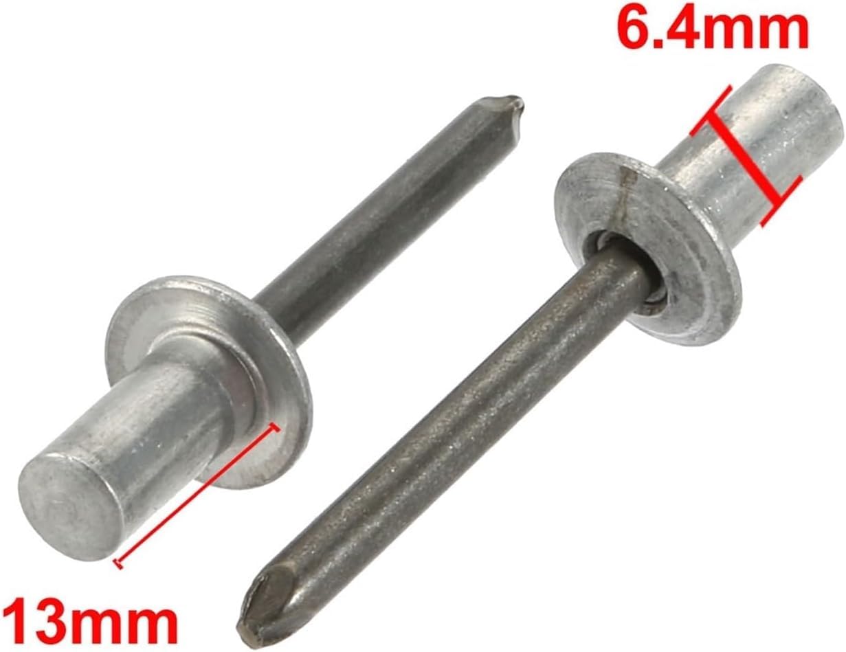 Rivetti ciechi a strappo, Rivetto cieco Alluminio Acciaio Mandrino Estremità chiusa Tonda Testa bombata 6,4x(10-13) mm Grigio(10mm)