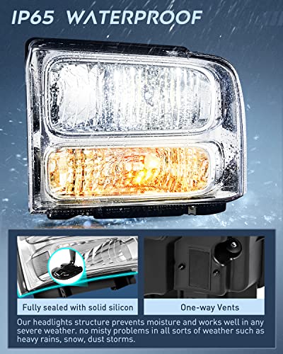 Image of Nilight Headlight Assembly Replacement 2005 2006 2007 F250 F350 F450 F550 Super Duty Chrome Housing Clear Corner Clear Lens Headlights Assembly
