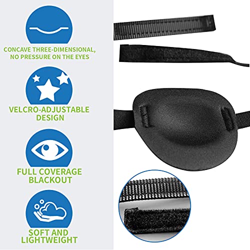 Image of 2 Pcs Eye Patches for Adults and Kids,3D Adjustable Eyepatch for Right or Left Eye,One Eye Cover for Lazy Eye,Pirate Costume(Black)