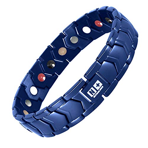 N+NITROLUBE Mens Magnetic Therapy Bracelet Stainless Steel Bracelets for Men Energy Magnet Jewelry Relieve Arthritis Pain (Blue, 8.66 inches)