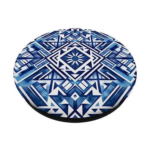 Bohemian Tribal Boho Vintage Blue Aztec Design PopSockets Swappable PopGrip, Black - Image 2