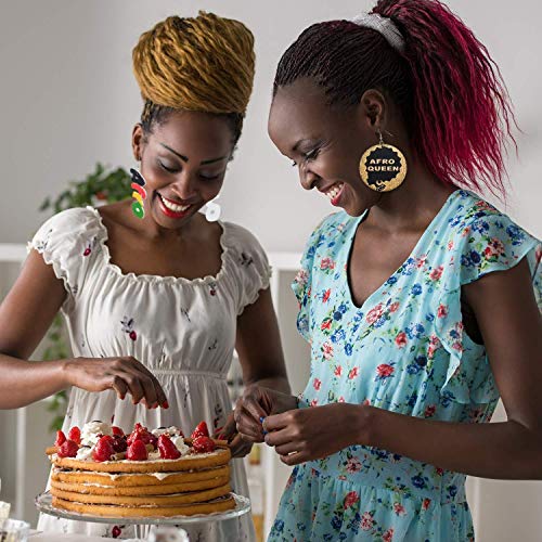 Hicarer 12 Pairs African Map Wooden Earrings African Women Dangle Earrings Natural Ethnic Earrings (African Afro Styles)4