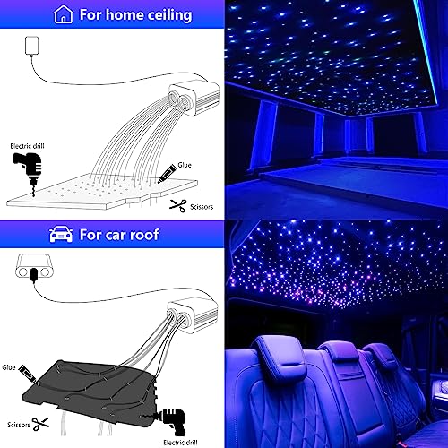 Image of AMKI Dual Color 20W Twinkle Starlight Headliner Kit 800pcs 0.03in 13.1ft Fiber Optic Star Ceiling Light Sound Activated Music Mode APP /Remote Control Dual Port Light Box for Car Home Roof Decor
