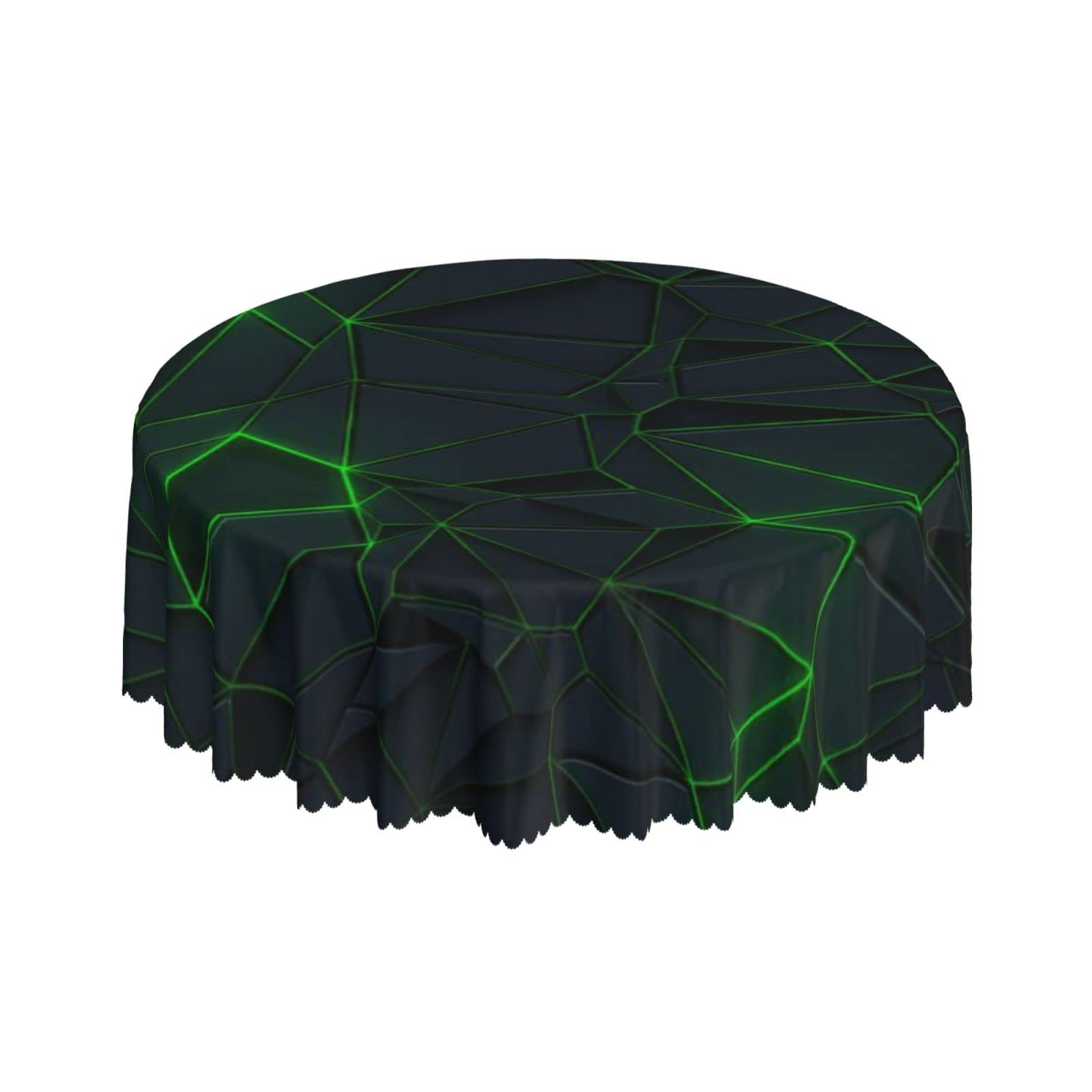 Lsjuee Neon Line Geometric Green Round Tablecloth 60 Inch Printed Washable Tablecloth for Dining Party Holiday Fall Home Decorative
