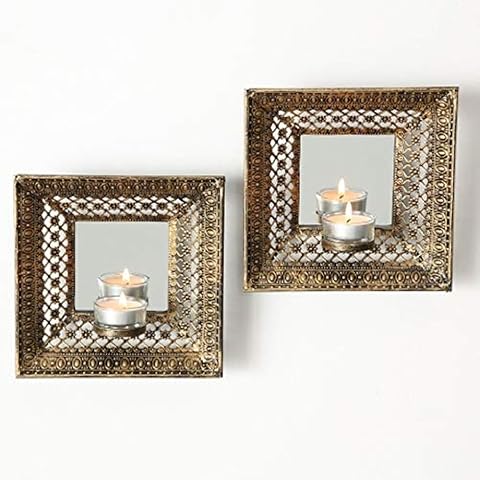 Home Collection Candelabro de pared con espejo dorado envejecido (2 unidades, 18 cm) Cover