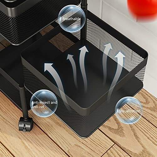 ybaymy Kitchen Rotating Vegetable Rack Movable Kitchen Storage Rack 4 layer Rotating fruit Storage basket with wheels square vegetable rack for Kitchen Living Room Bathroom Storage