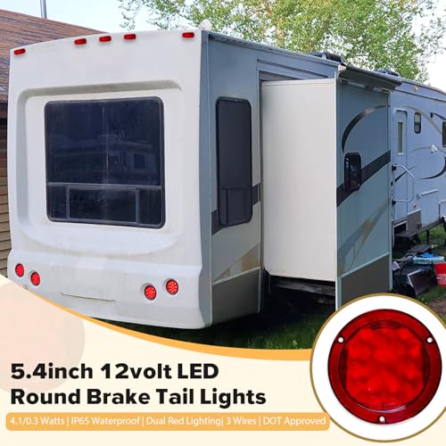5.4 inch Dual Red LED Trailer Tail Lights 2PCS, Waterproof DOT Approved for RV Truck Van Camper Boat Lorry