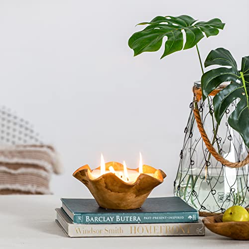 A&B Home Dough Bowl Candle - Wooden Bowl Soy Wax Candle, Home Tabletop Decor, Living Room Entryway Coffee Table Sideboard Accent Piece, 9