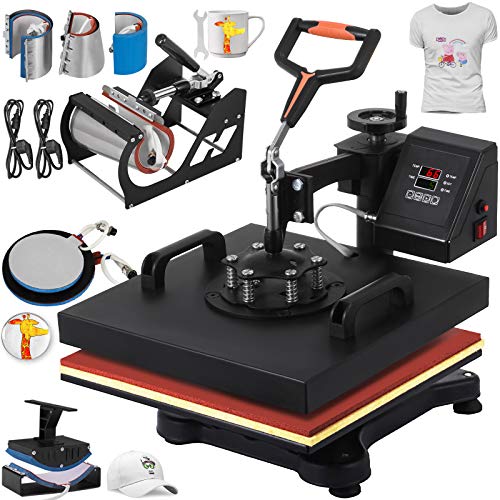 VEVOR Heat Press 12 X 15 Inch Heat Press Machine 5 in 1 Digital Multifunctional Swing Away Heat Press Machine for T Shirts Hat Mug Cap Plate(Gift T-Shirts and Stickers)