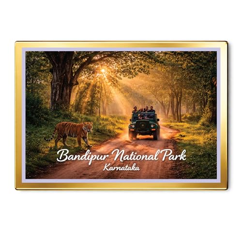 Image of Decorative Fridge Magnet with Glowing Border | Pack of 1 (Bandipur National Park, Karnataka, 3x2 inch - Golden Border)