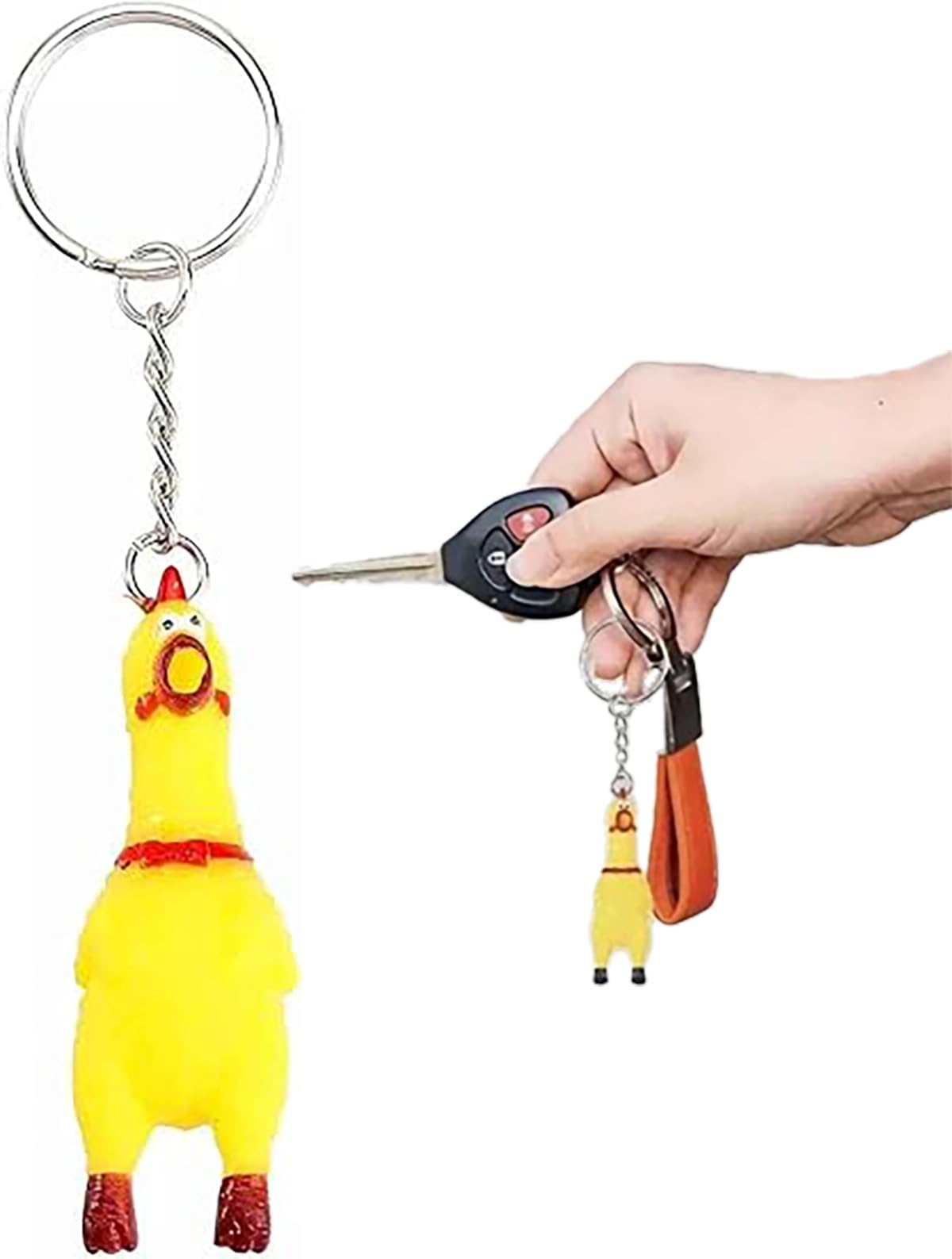 RANYUNSYZ 1 Pc Yellow Shrilling Screaming Chicken Keychain, Mini Rubber Squeeze Screaming Chicken Car Keychain Novelty for Bags Keys