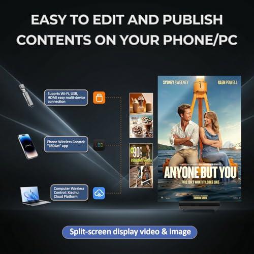 Image of 90 inch LED Digital Signage, P1.86 Tri-Fold Dual-Sided Foldable LED Poster Screen with Flight Case, GOB Commercial Advertising Display Screen Kiosk, WiFi /USB /HDMI, for Store, Rentals, Events