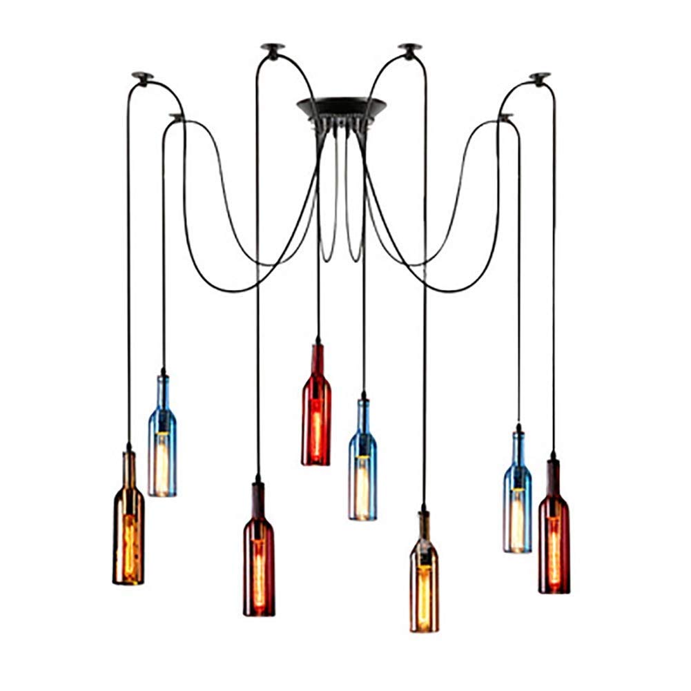 Abinlina Vintage Industrial Stained Glass Chandelier - 8-Light Retro Wine Bottle Design for Kitchen Island and Dining Room