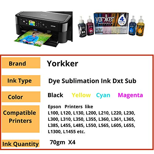 Yorkker® Sublimation Ink DXT SUB for Heat Transfer Printing on Mugs, Mobile Cases, Polyester T-Shirts etc for Epson Printers Like L130, L360, L361,... - Image 5