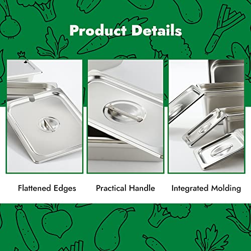 image for HECMAC 6-Pack Full Size Hotel Pan Cover, Stainless Steel Solid Steam T