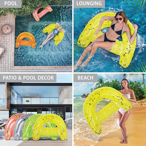 Image of POZA Inflatable Pool Float Chair - Luxurious Lounger Filled with Sparkle Confetti, 2 Built in Cup Holders & Handles, Water Floating Chair for Beach, Lake & Swimming Pool - 48 x 38 Inch